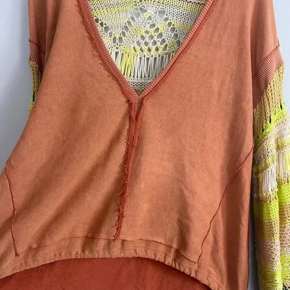 Free People Oversized Crochet Sleeves Sweater